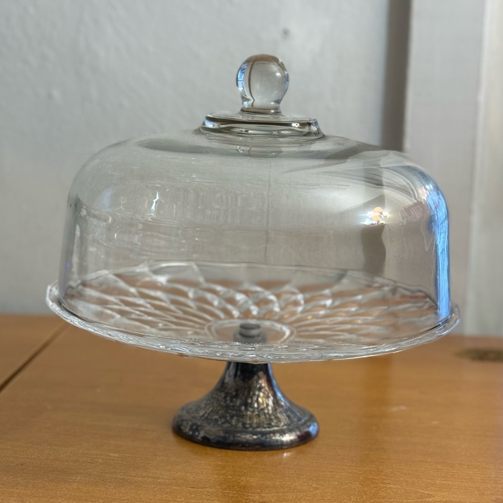 Vintage anchor, hocking, clear, glass cake‎ stand with dome lid